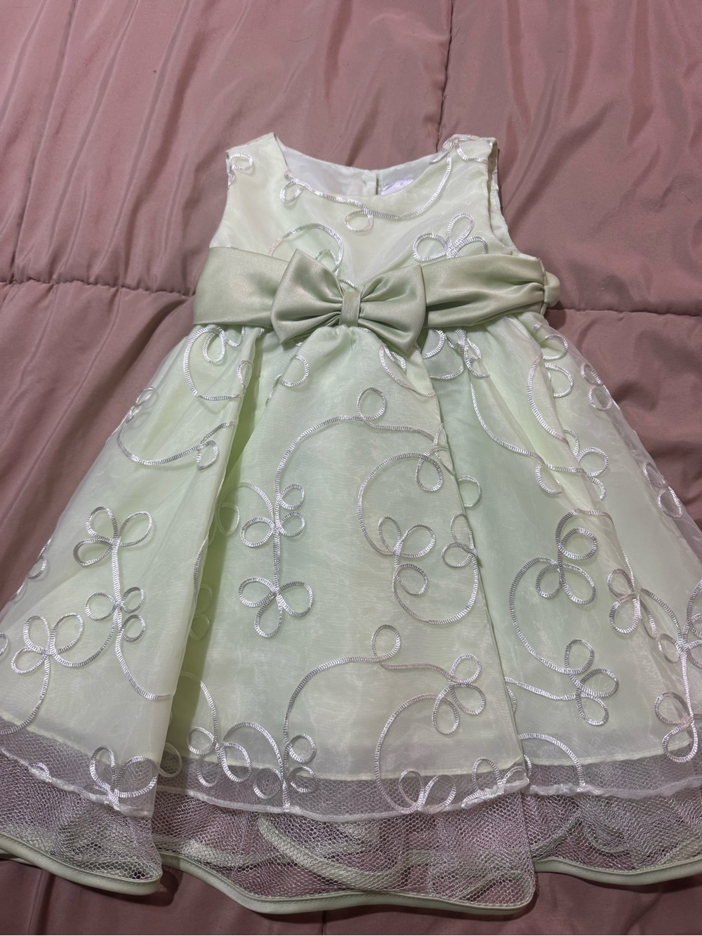 Girls Green Bow-Accent Party Dress